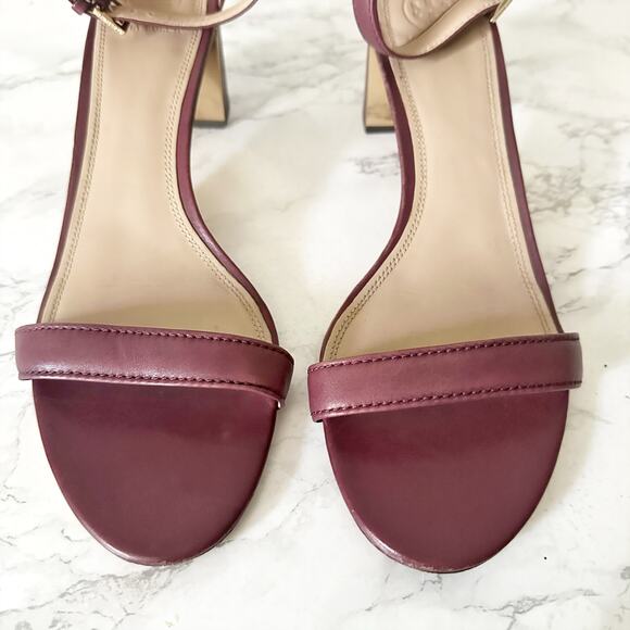 Tory Burch Cecile Maroon Leather Ankle Strap‎ Block Heel Sandals women’s size 11 - Picture 5 of 14